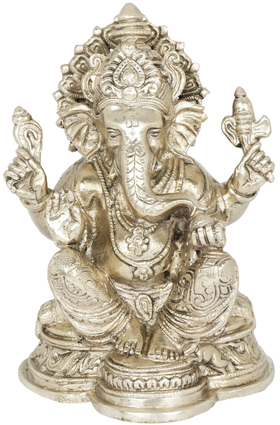 6" Handmade Brass Seated Ganesha Statue for Home Pooja