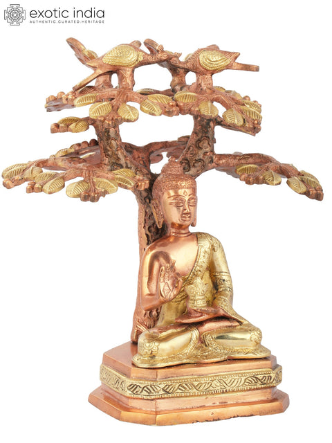 9" Lord Buddha Preaching Under The Bodhi Tree (Tibetan Buddhist) In Brass | Handmade | Made In India