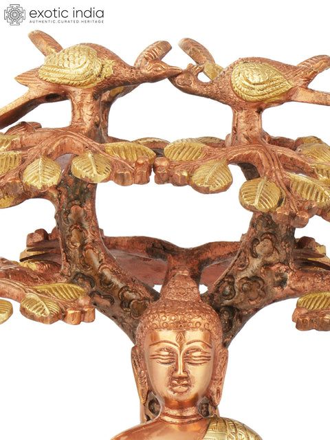 9" Lord Buddha Preaching Under The Bodhi Tree (Tibetan Buddhist) In Brass | Handmade | Made In India