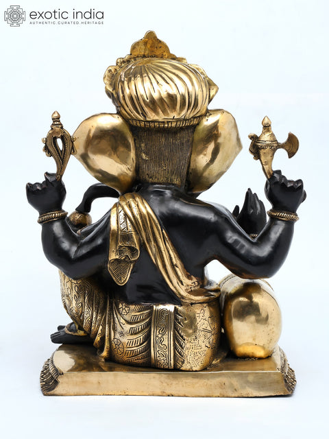 22" Chaturbhuja Relaxing Ganesha Idol Seated on a Chowki with Cushion | Handmade Brass Statue