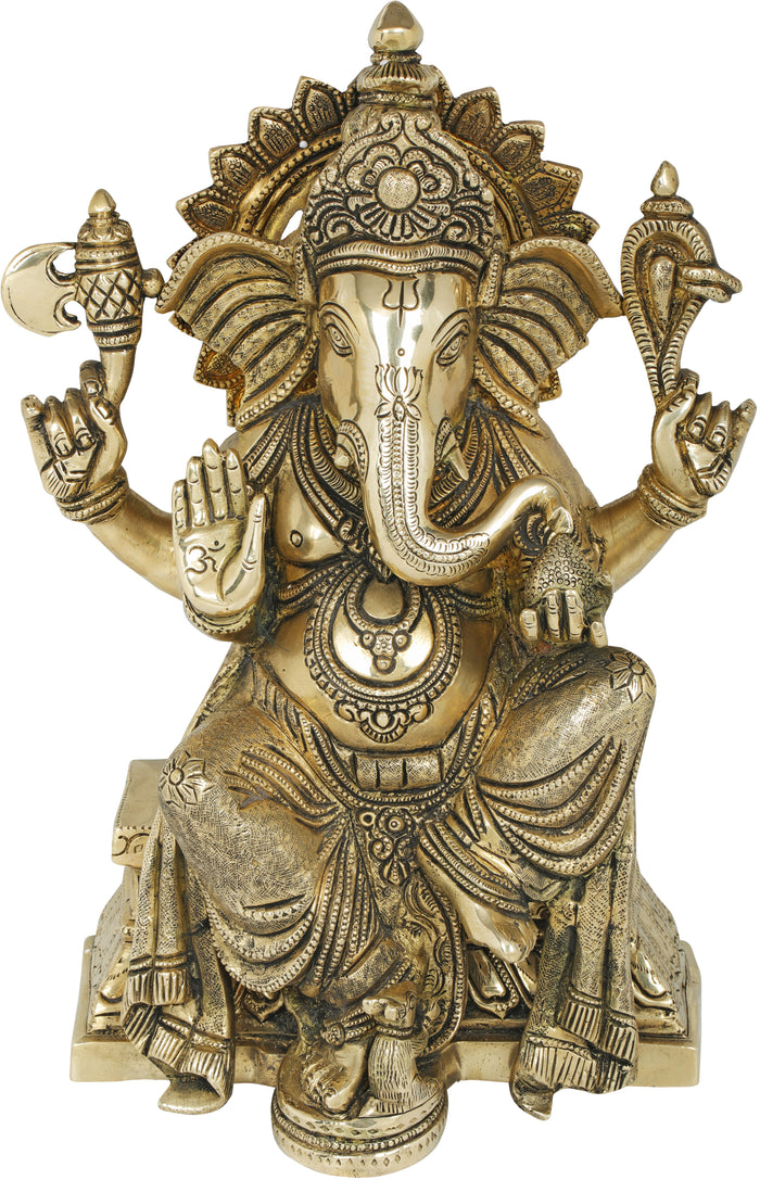 13" Ganesha Brass Statue Handmade Hindu Deity for Home Pooja