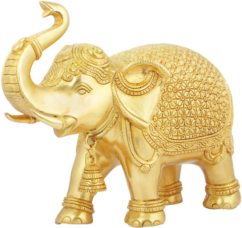 Elephant Decorated with Lotus Flowers and Trunk Upraised High (Supremely Auspicious according to Vastu)