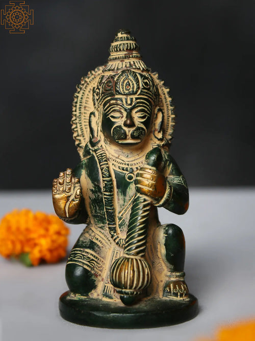 4" Seated Hanuman Brass Idol for Home Pooja