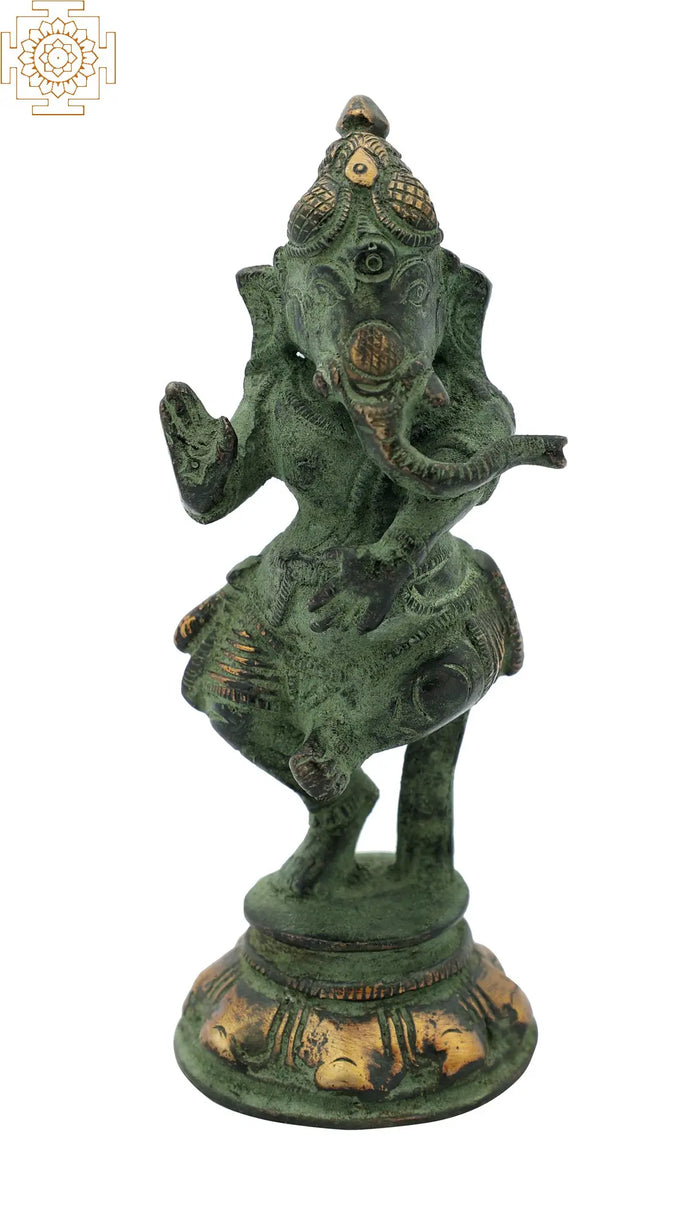 4" Dancing Ganesha Small Statue in Brass | Handmade | Made in India