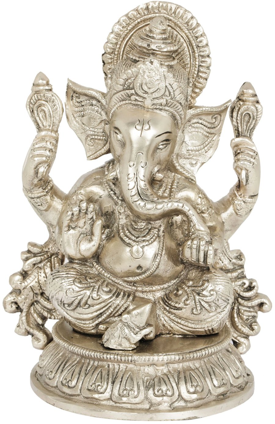 Shri Ganesha Seated on Lotus Chowki Brass Statue