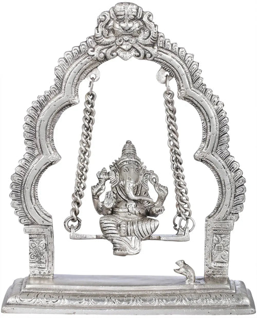 9" Brass Lord Ganesha Idol on Swing with Kirtimukha
