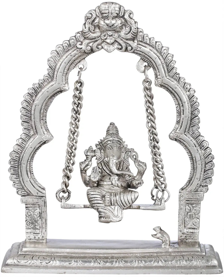 9" Brass Lord Ganesha Idol on Swing with Kirtimukha