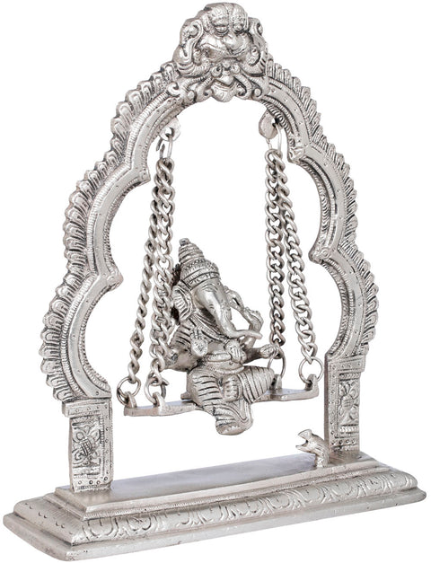 9" Brass Lord Ganesha Idol on a Swing with Kirtimukha | Handmade in India