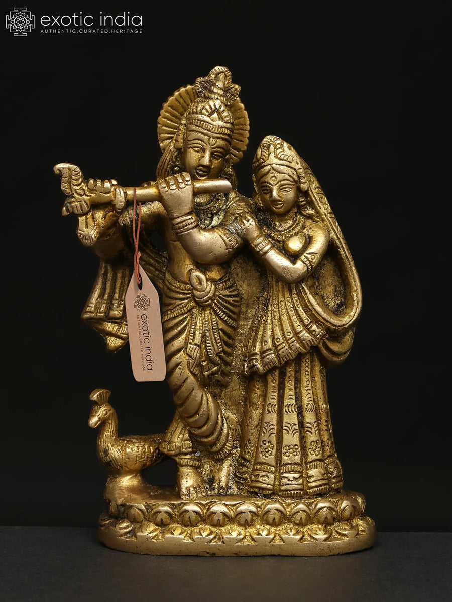 5" Radha Krishna Divine Lovers Brass Handmade Statue