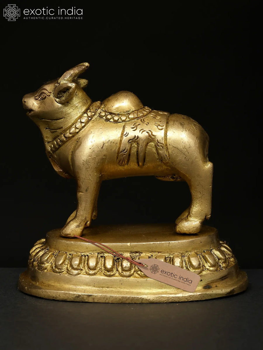 3" Handmade Brass Nandi Statue - Mount of Shiva