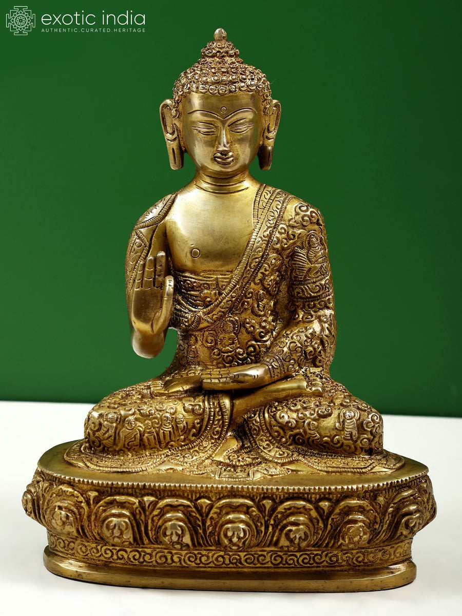 9" Brass Lord Buddha Vitark Mudra Handmade Statue