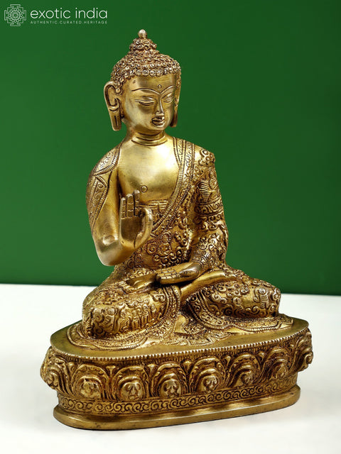 9" Brass Lord Buddha In Vitark Mudra | Handmade | Made In India