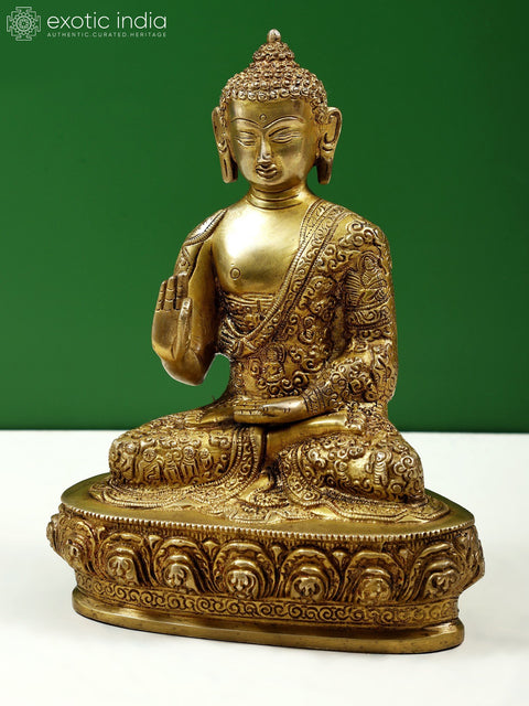 9" Brass Lord Buddha In Vitark Mudra | Handmade | Made In India