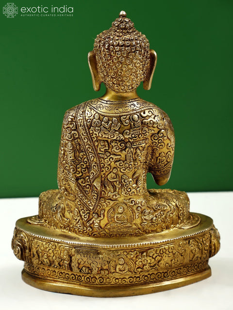 9" Brass Lord Buddha In Vitark Mudra | Handmade | Made In India