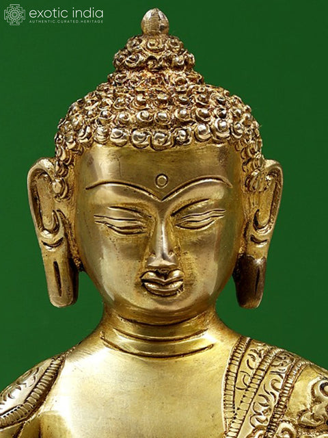 9" Brass Lord Buddha In Vitark Mudra | Handmade | Made In India