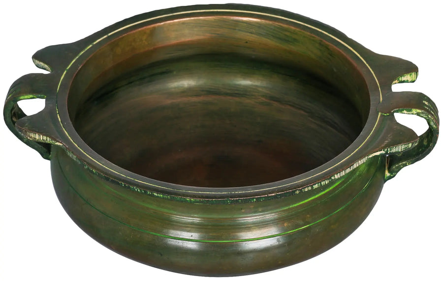 Small Brass Urli Bowl with Green Patina Finish