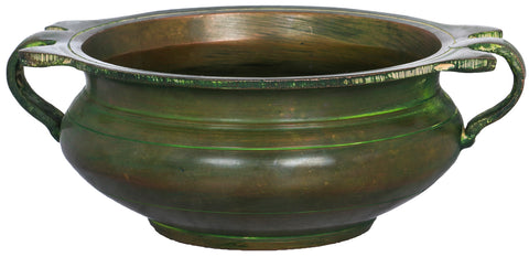 Small Brass Urli with Green Patina Tint