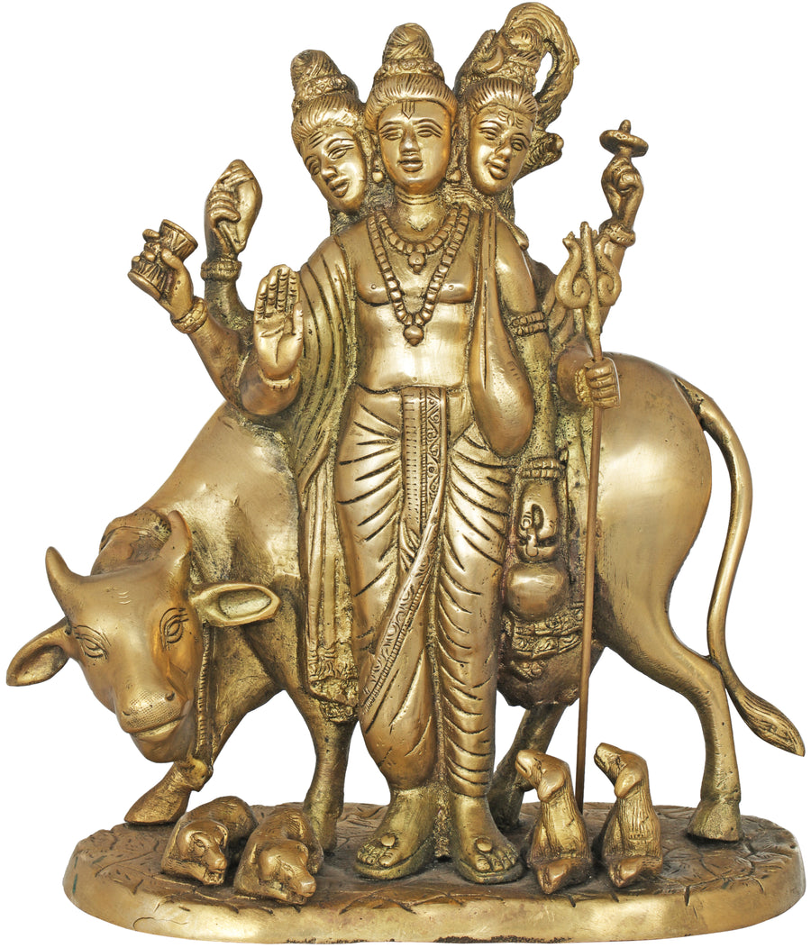 11" Bhagawan Dattatreya Brass Statue Handmade for Pooja