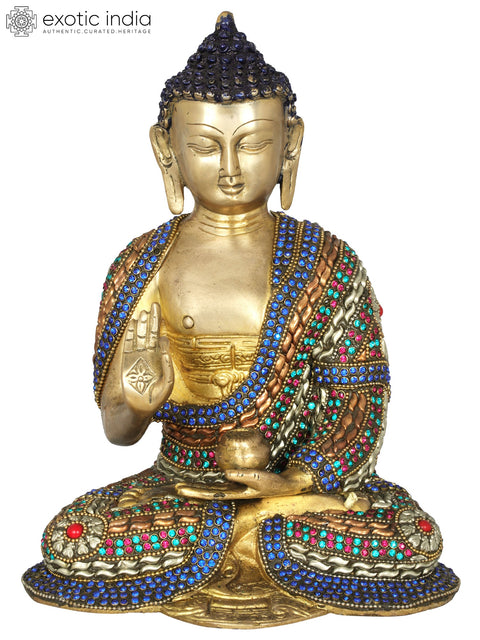 7" Tibetan Buddhist Deity Preaching Buddha In Brass | Handmade | Made In India