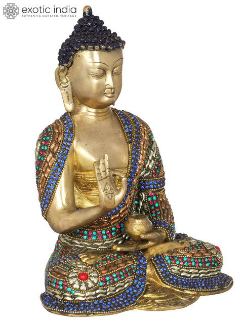 7" Tibetan Buddhist Deity Preaching Buddha In Brass | Handmade | Made In India