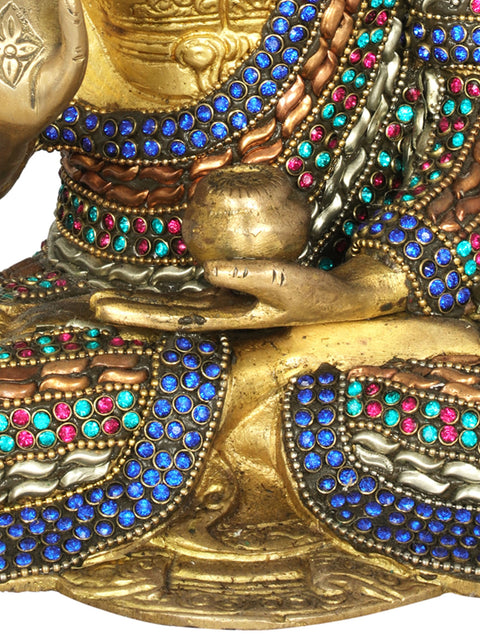 7" Tibetan Buddhist Deity Preaching Buddha In Brass | Handmade | Made In India