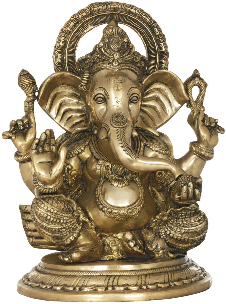 17" Ganesha with Large Ears Brass Statue for Pooja