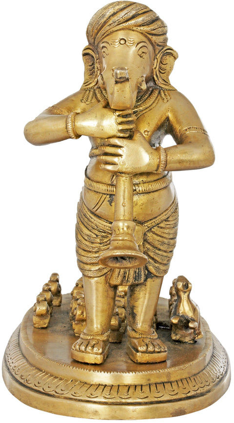 7" Ganesha in Concert with Rats In Brass | Handmade | Made In India