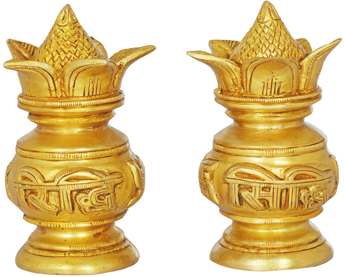 6" Ridhi Sidhi Coconut Kalash for Ganesha Worship in Brass | Handmade | Made in India