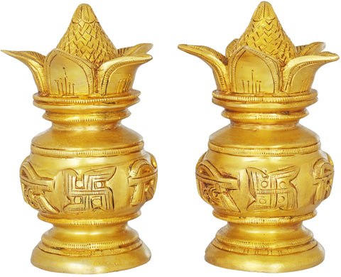 6" Ridhi Sidhi Coconut Kalash for Ganesha Worship in Brass | Handmade | Made in India