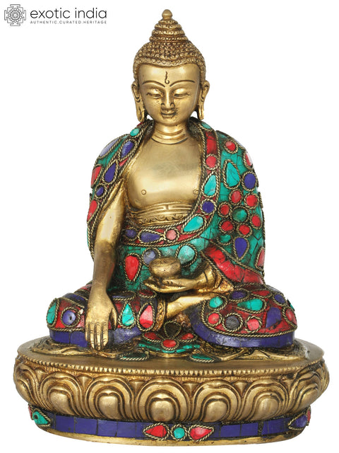 8" Lord Buddha in Bhumisparsha Mudra | Handmade Brass Inlay Statue | Made in India