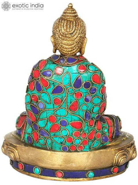 8" Lord Buddha in Bhumisparsha Mudra | Handmade Brass Inlay Statue | Made in India