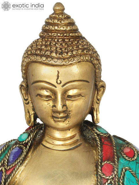 8" Lord Buddha in Bhumisparsha Mudra | Handmade Brass Inlay Statue | Made in India