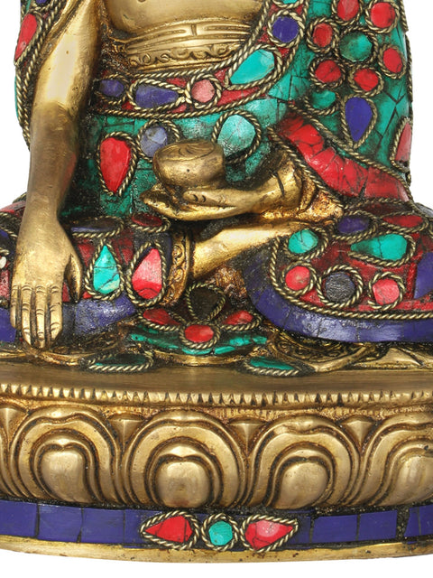 8" Lord Buddha in Bhumisparsha Mudra | Handmade Brass Inlay Statue | Made in India
