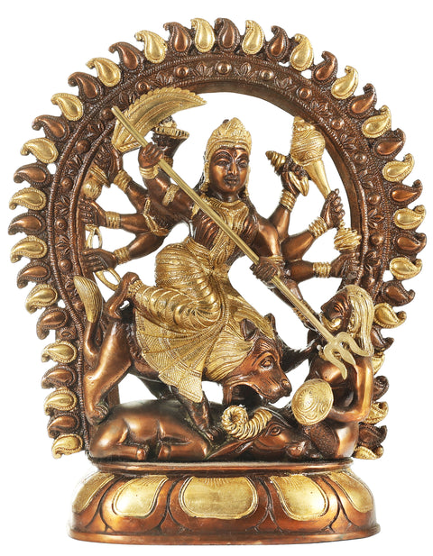 12" Mahishasura-Mardini Goddess Durga In Brass | Handmade | Made In India