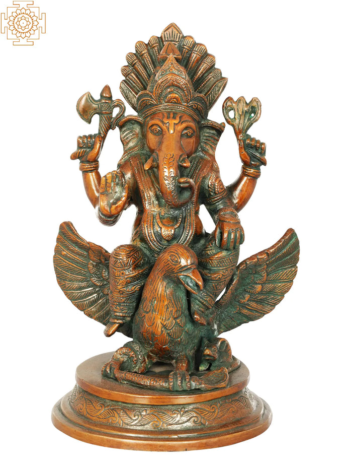 10" Handmade Ganesha on Garuda Brass Statue