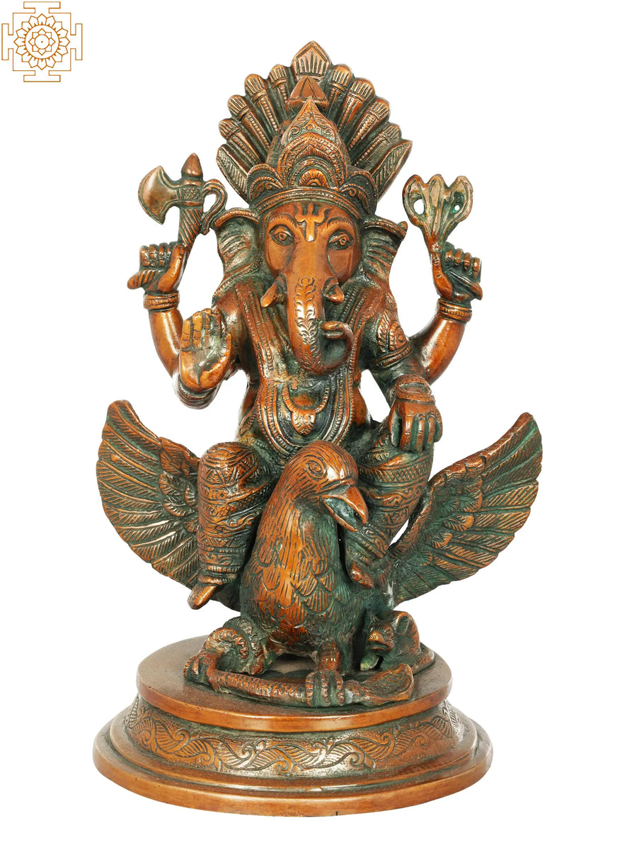 10" Handmade Ganesha on Garuda Brass Statue