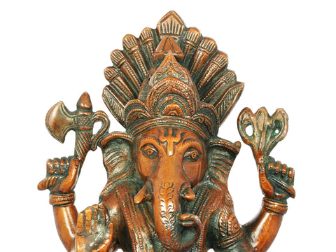 10" Ganesha Statue Riding on Garuda | Handmade Brass Figurines | Made in India