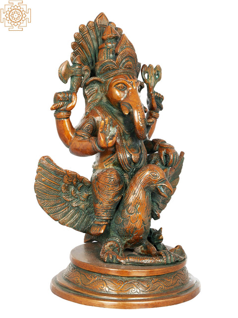 10" Ganesha Statue Riding on Garuda | Handmade Brass Figurines | Made in India