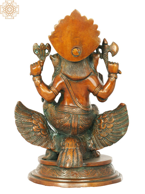 10" Ganesha Statue Riding on Garuda | Handmade Brass Figurines | Made in India