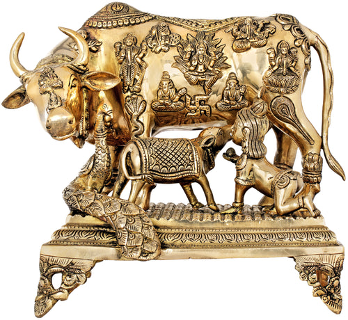 12" All Gods Live in The Body of Cow Brass Statue Handmade