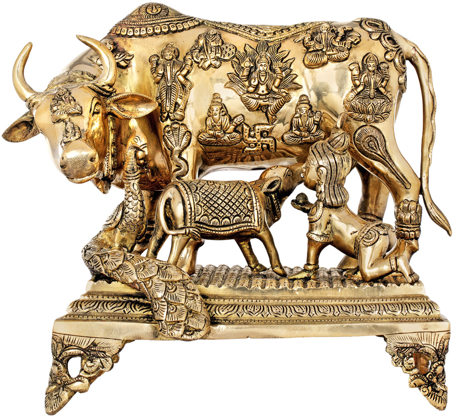 12" All Gods Live in The Body of Cow Brass Statue Handmade