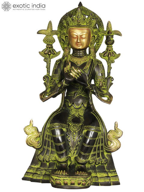 14" Tibetan Buddhist Deity Maitreya - The Future Buddha In Brass | Handmade | Made In India