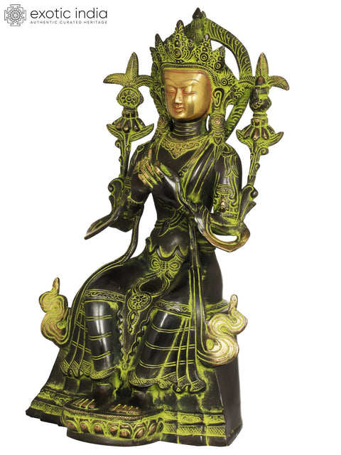 14" Tibetan Buddhist Deity Maitreya - The Future Buddha In Brass | Handmade | Made In India