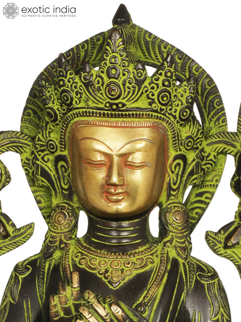 14" Tibetan Buddhist Deity Maitreya - The Future Buddha In Brass | Handmade | Made In India
