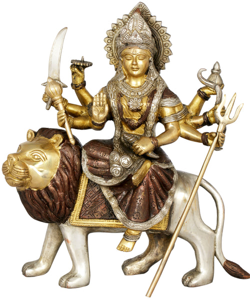 11" Goddess Durga Handmade Brass Statue for Pooja