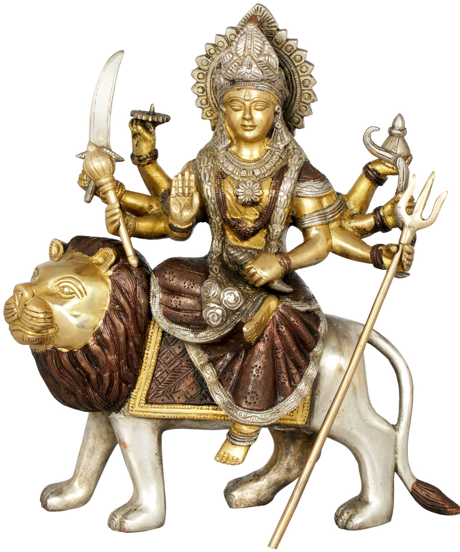 11" Goddess Durga Handmade Brass Statue for Pooja
