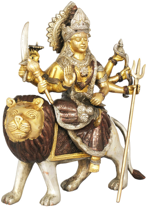 11" Goddess Durga In Brass | Handmade | Made In India