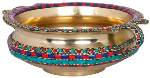 Brass Inlay Urli - Traditional Indian Decorative Vessel
