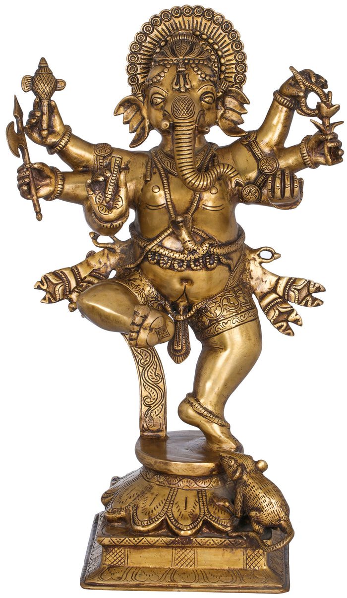 19" Dancing Ganesha Brass Statue Handmade Home Decor