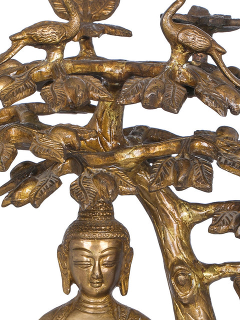 12" Lord Buddha Attaining Spiritual Enlightenment Under The Bodhi Tree - Tibetan Buddhist In Brass | Handmade | Made In India